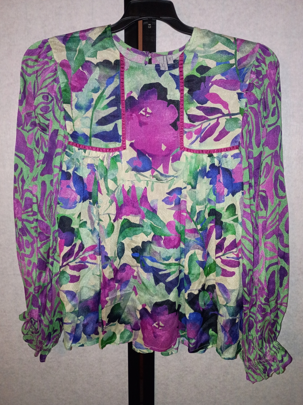 Bl^nk London Purple & Green Floral Peasant Blouse